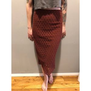 🍷 gorgeous wine colored lace midi pencil skirt 🍷